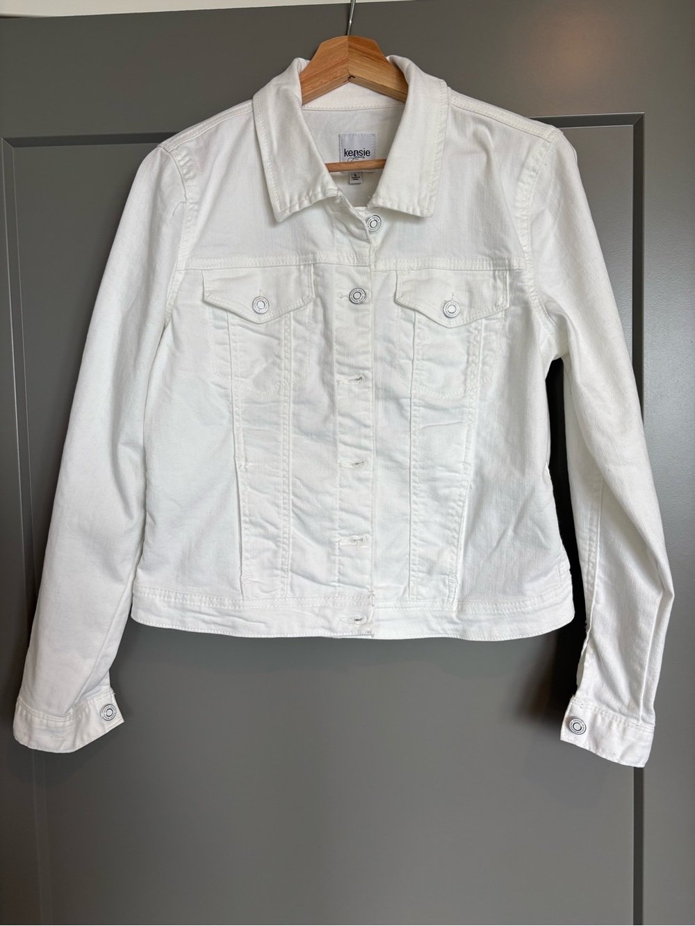 kensie White Denim Jacket, Womens Large